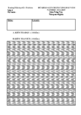 Đề khảo sát chất lượng đầu năm môn Tiếng Việt Lớp 3 - Năm học 2014-2015 - Trường Tiểu học Số 1 Trà Sơn